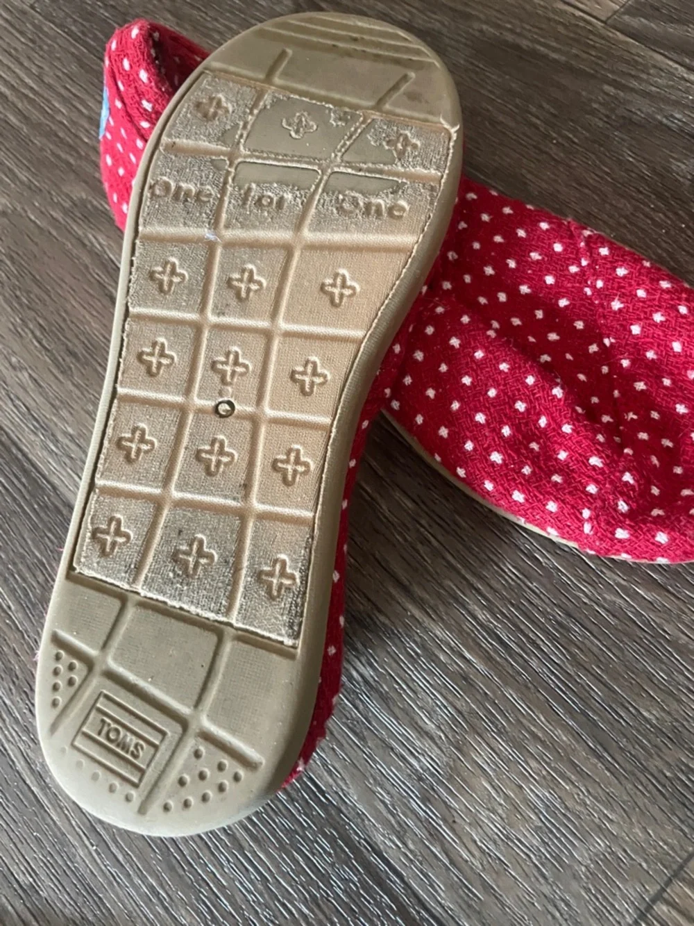 Toms Red Knit Slip-On Shoes with White Dot Pattern